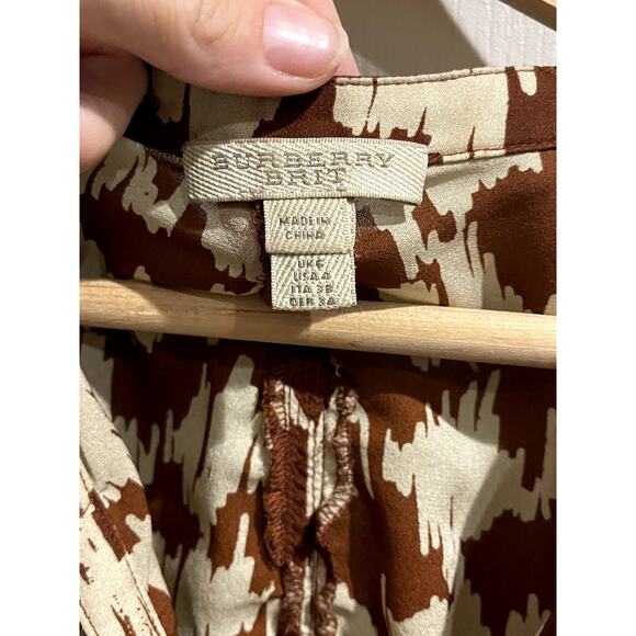 Burberry Brit Rust Brown 100% Silk Mini Dress – Houndstooth Print – Size 4 - Picture 6 of 10